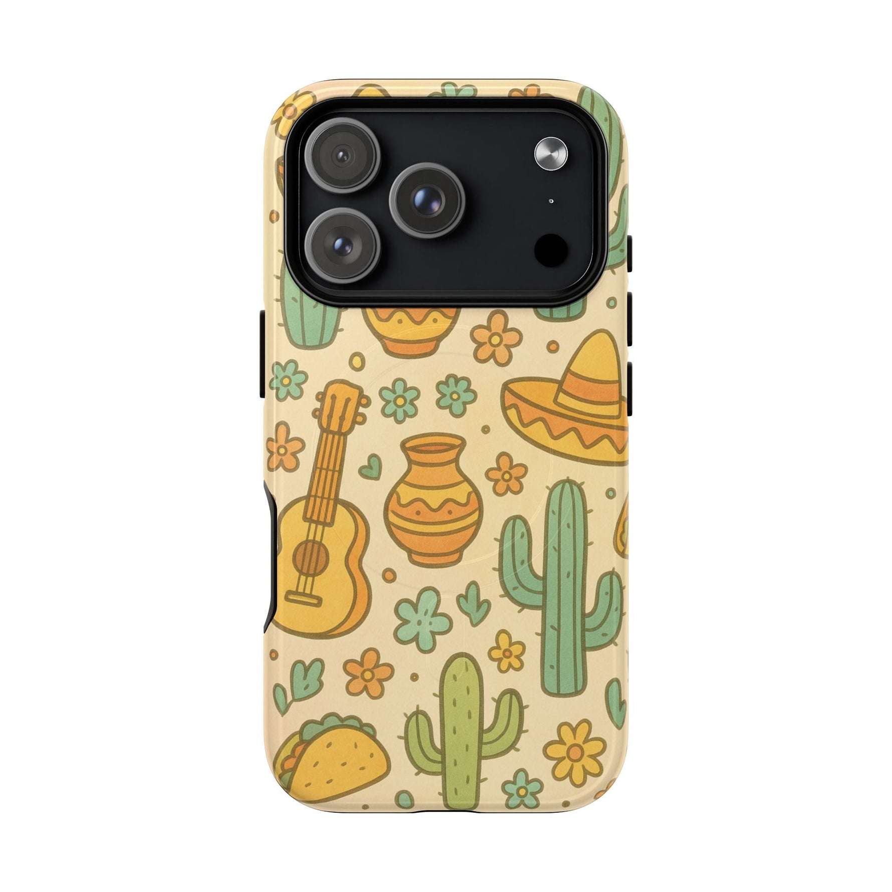 Mexico Hand-Drawn Cactus Pattern iPhone Case – Cute Desert Guitar & Sombrero Design | with MagSafe  Shamo's iPhone 17 Pro / Glossy