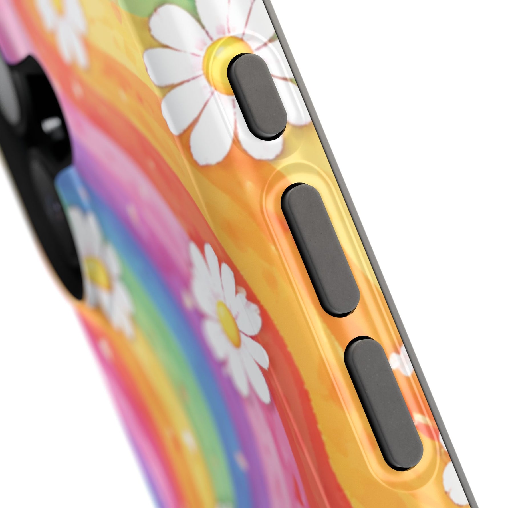 Funda de teléfono resistente a impactos con efecto cascada de colores Rainbow Daisy