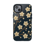 Navy Cherry Blossom Floral iPhone Case - Compatible with MagSafe - Shamo's