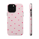 Pink Heart Gingham MagSafe iPhone Case, Impact‑Resistant, Magnetic Protection