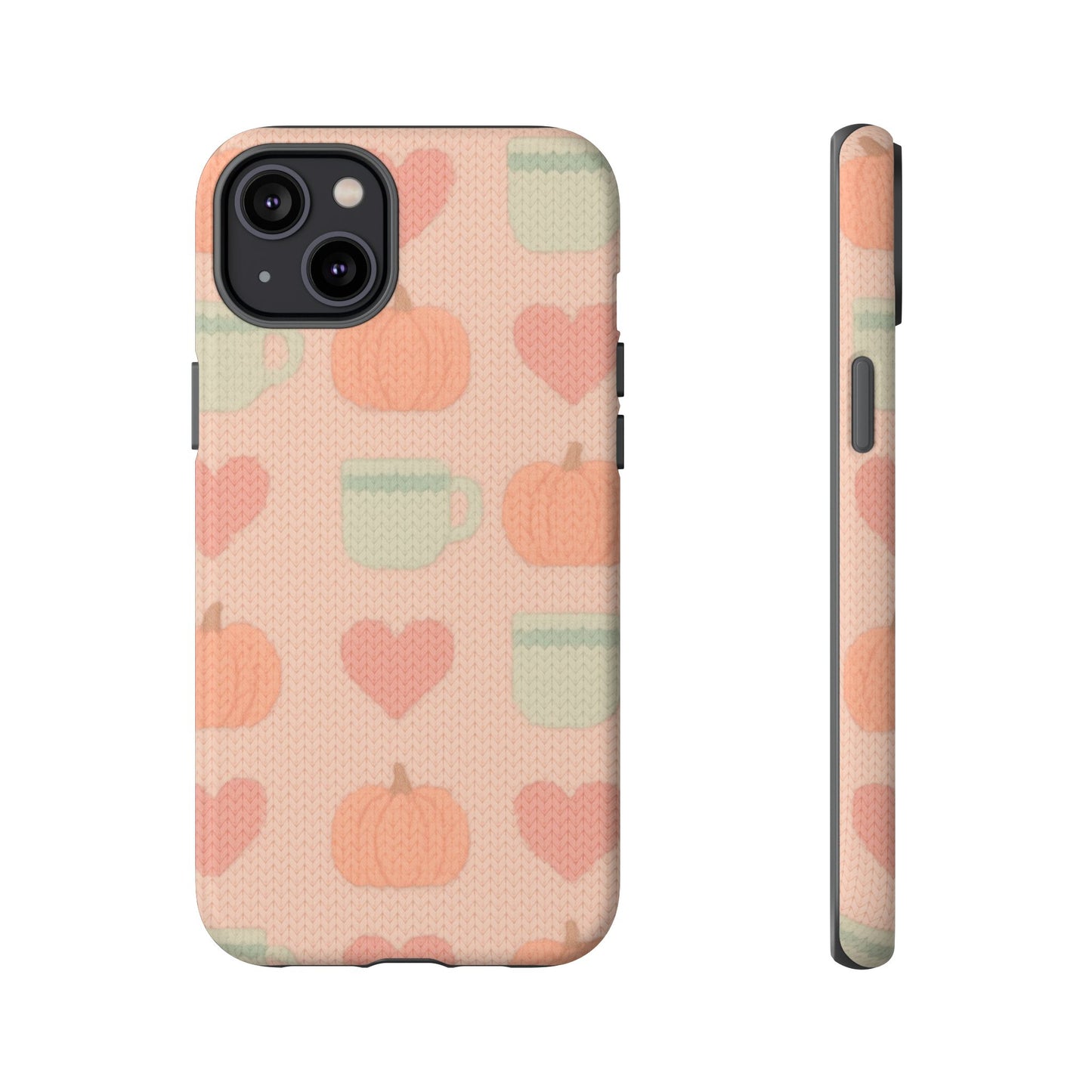 Autumn Cozy iPhone Case – Pumpkin, Heart & Coffee Cup Pattern - Shamo's