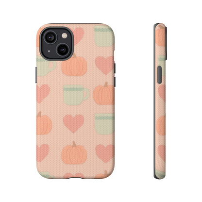 Autumn Cozy iPhone Case – Pumpkin, Heart & Coffee Cup Pattern - Shamo's