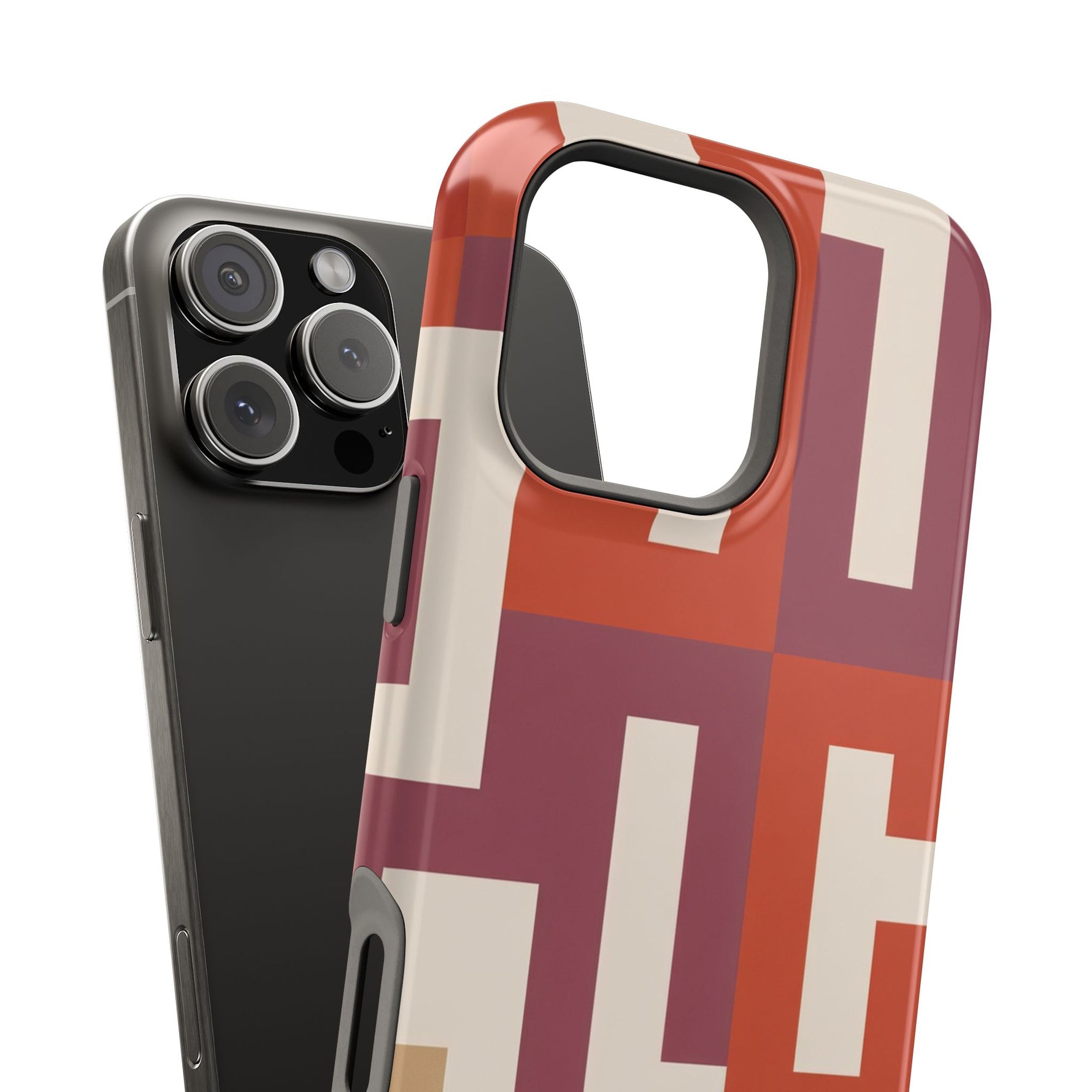 Retro Geometric Magnetic MagSafe Compatible Impact Phone Case — Bold Red & Terracotta Pattern