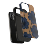 Navy Floral Tough Phone Case — Durable Protective Case with Blue Flowers on Kraft Background