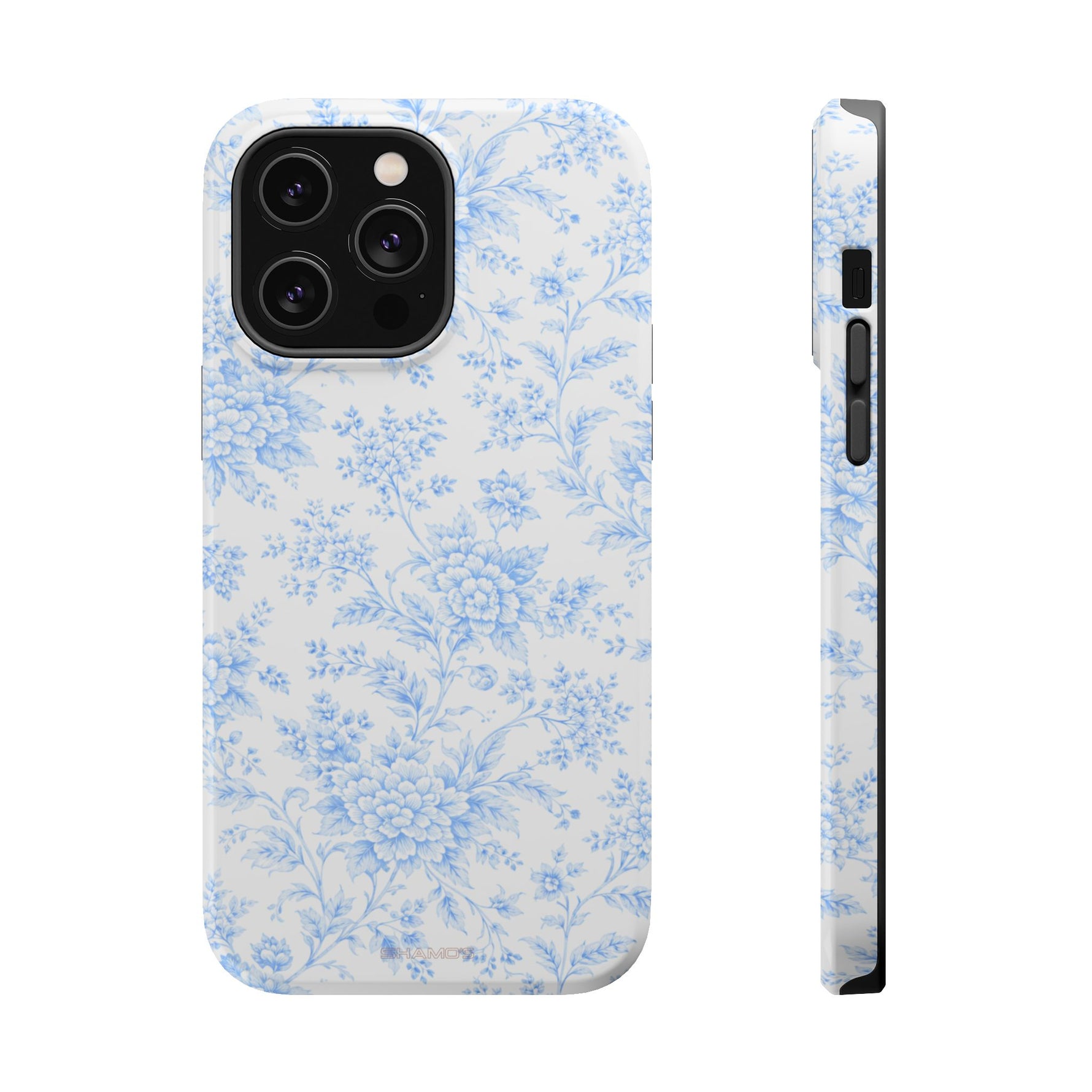 Preppy Look Blue Floral Impact-Resistant Phone Case and MagSafe Compatible
