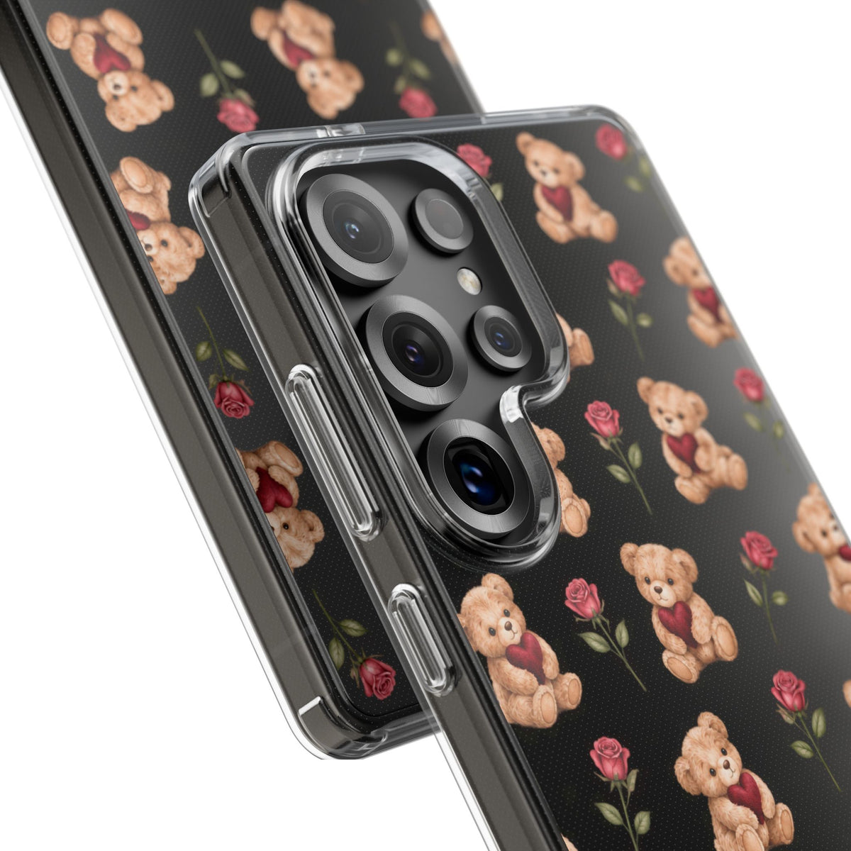 Romantic Teddy Bear Impact-Resistant Phone Case with Heart Design