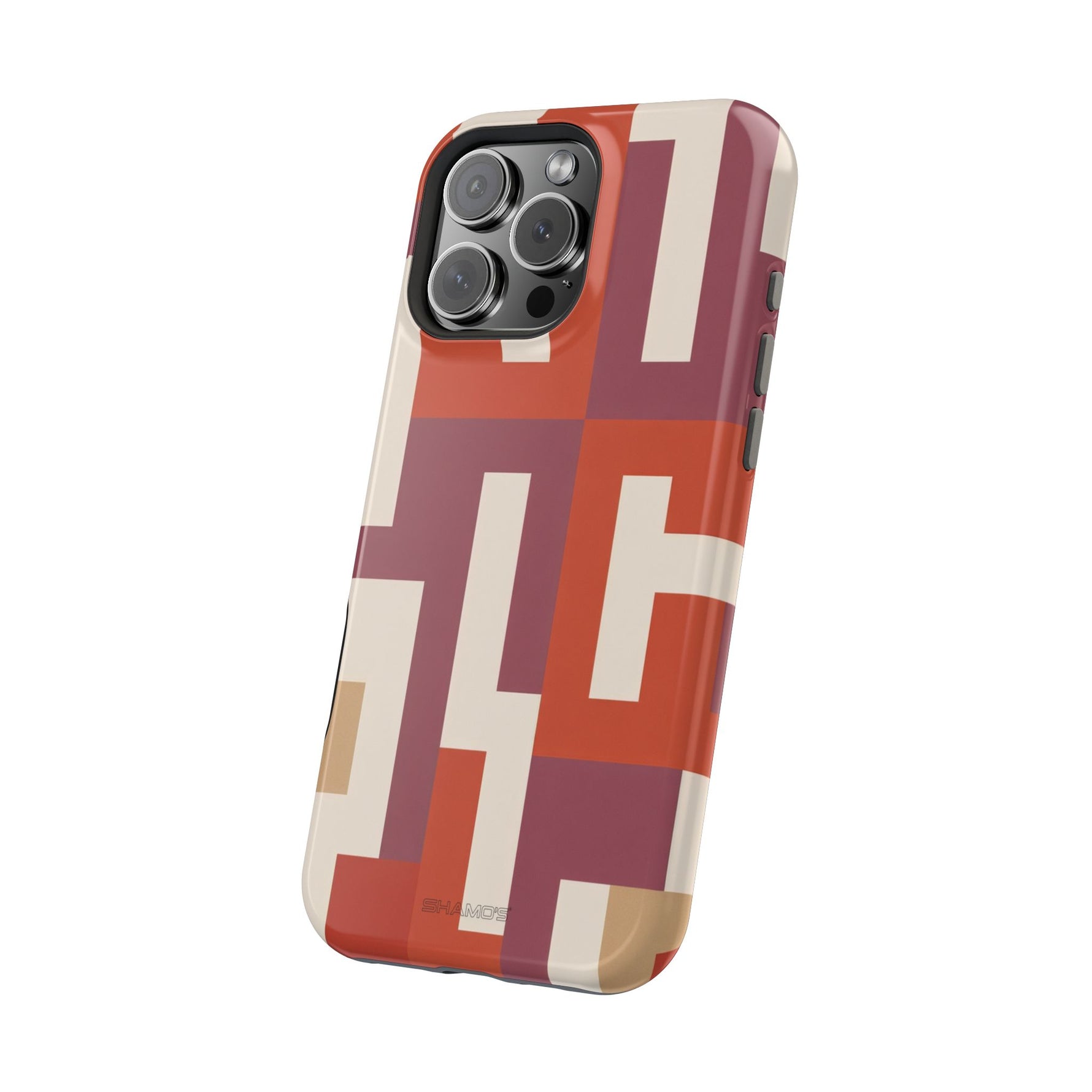 Retro Geometric Magnetic MagSafe Compatible Impact Phone Case — Bold Red & Terracotta Pattern