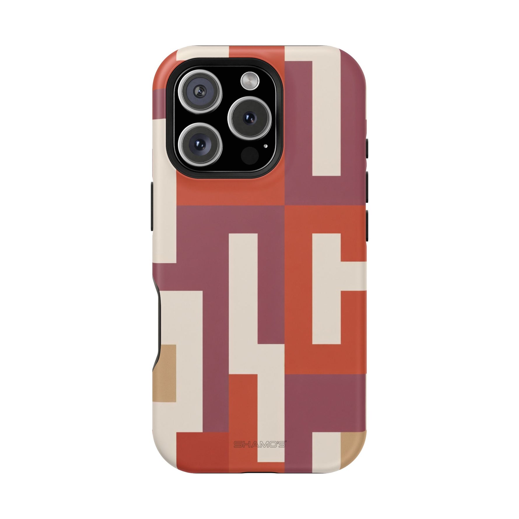 Retro Geometric Magnetic MagSafe Compatible Impact Phone Case — Bold Red & Terracotta Pattern