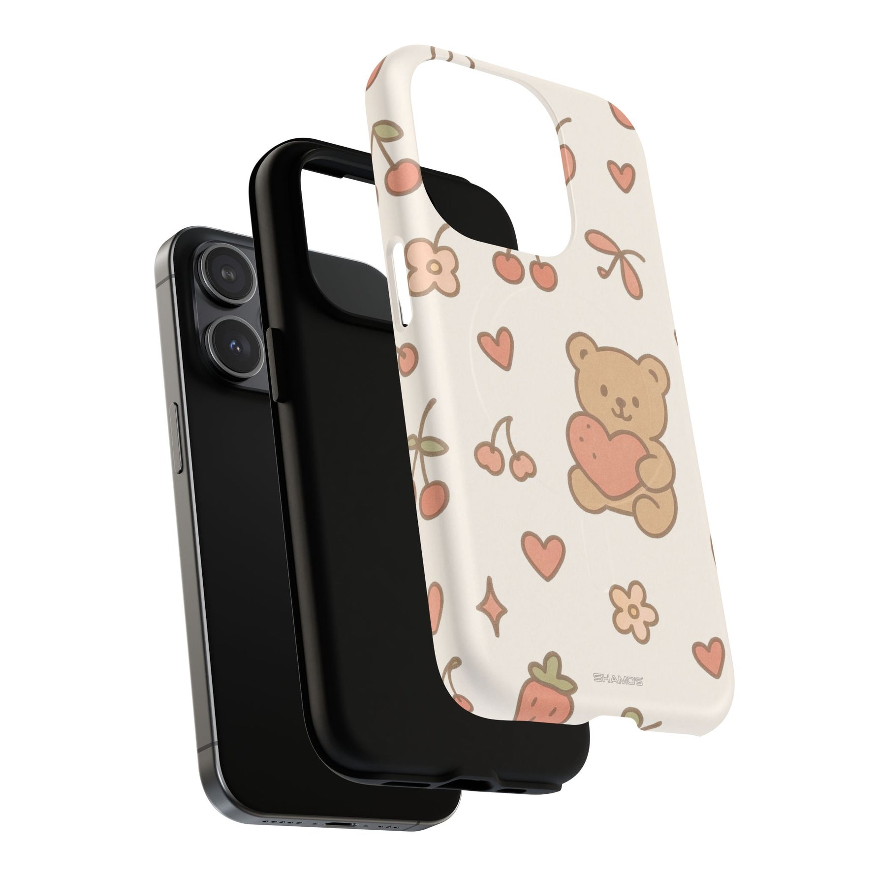 Teddy Berry Cozy Strawberry Pattern iPhone Case with MagSafe