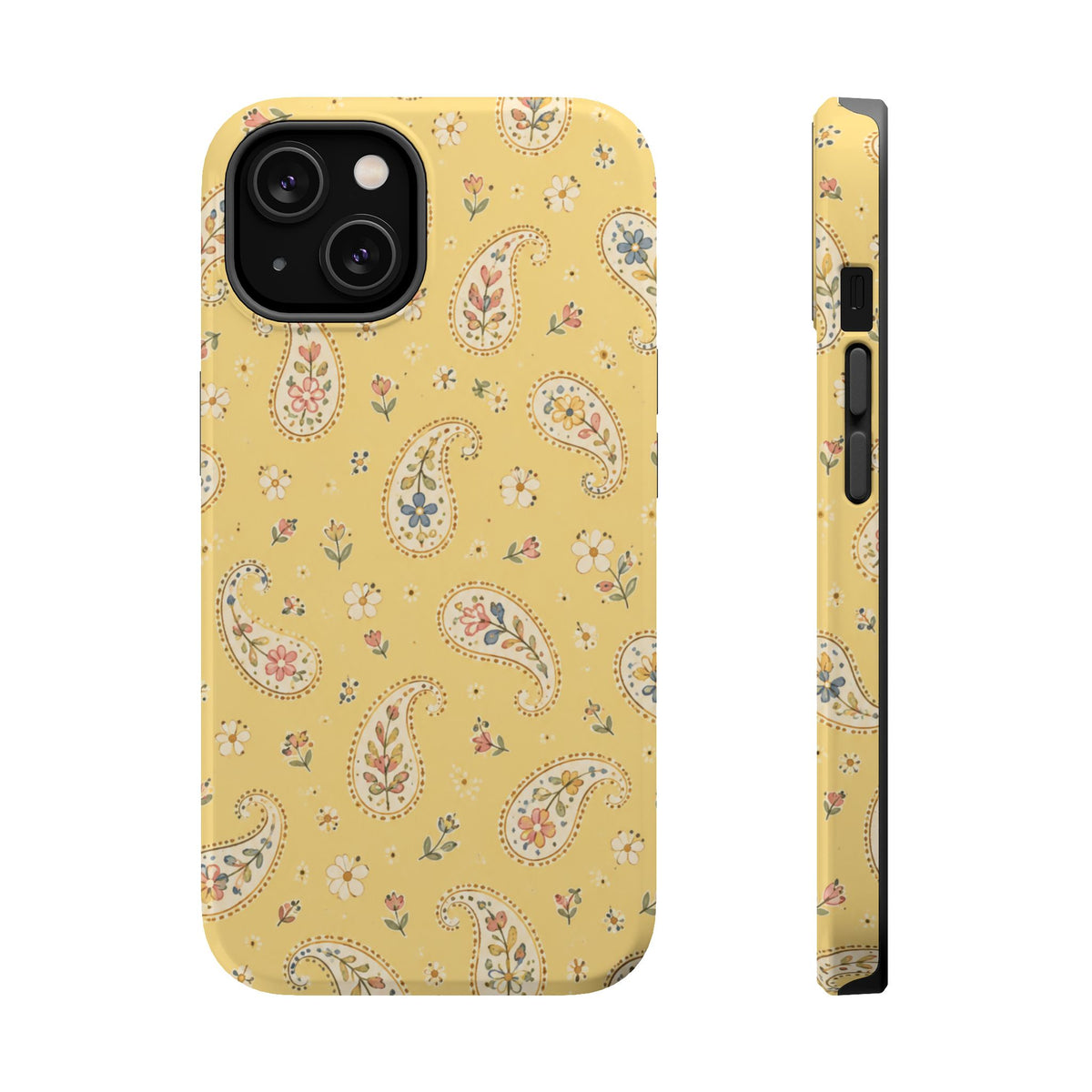 Honey Paisley MagSafe Phone Case, glossy iPhone 14, rear and side profile