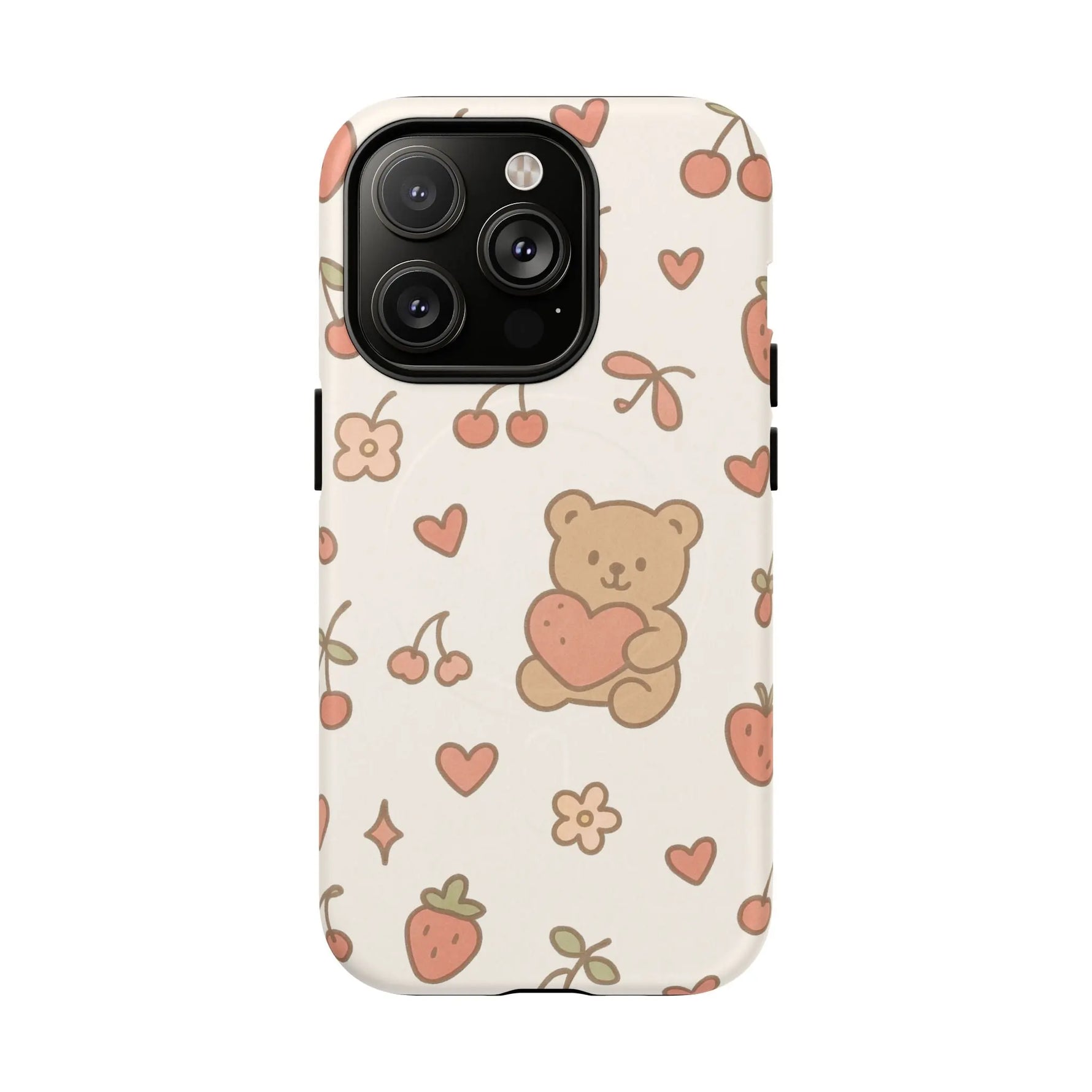 Teddy Berry Cozy Strawberry Pattern iPhone Case with MagSafe - Shamo's