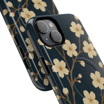 Navy Cherry Blossom Floral iPhone Case - Compatible with MagSafe - Shamo's