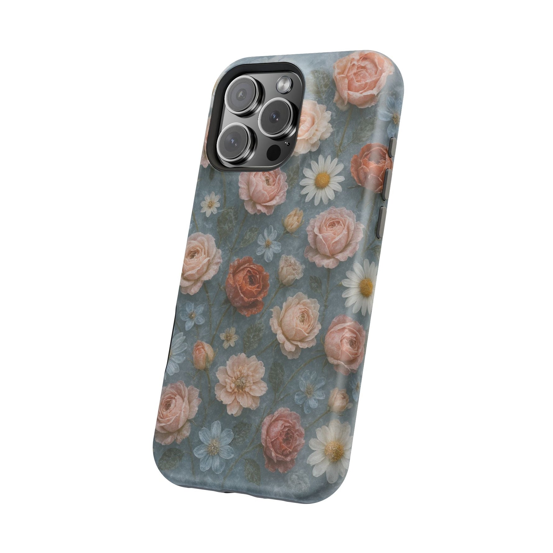 Frozen Floral Vintage Roses & Daisies iPhone Case with MagSafe compatibility  Shamo's