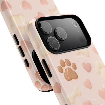 Pet Paw Pattern Phone Case — Pink Puppy Hearts & Bones with MagSafe