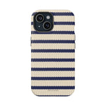 Navy & Cream Ribbed Holiday Sweater Design iPhone Case with MagSafe compatibility