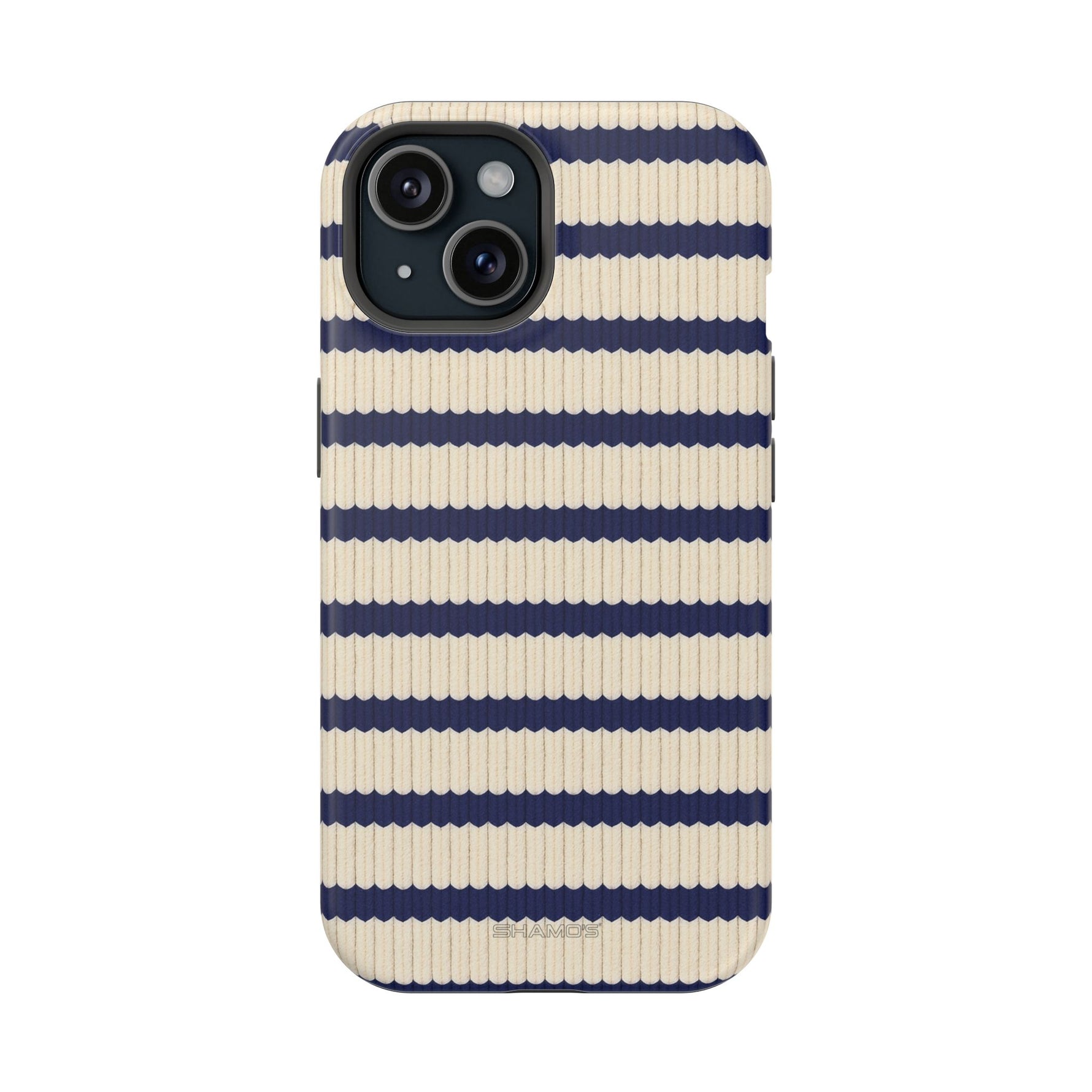 Navy & Cream Ribbed Holiday Sweater Design iPhone Case with MagSafe compatibility