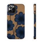 Navy Floral Tough Phone Case — Durable Protective Case with Blue Flowers on Kraft Background
