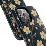 Navy Cherry Blossom Floral iPhone Case - Compatible with MagSafe - Shamo's
