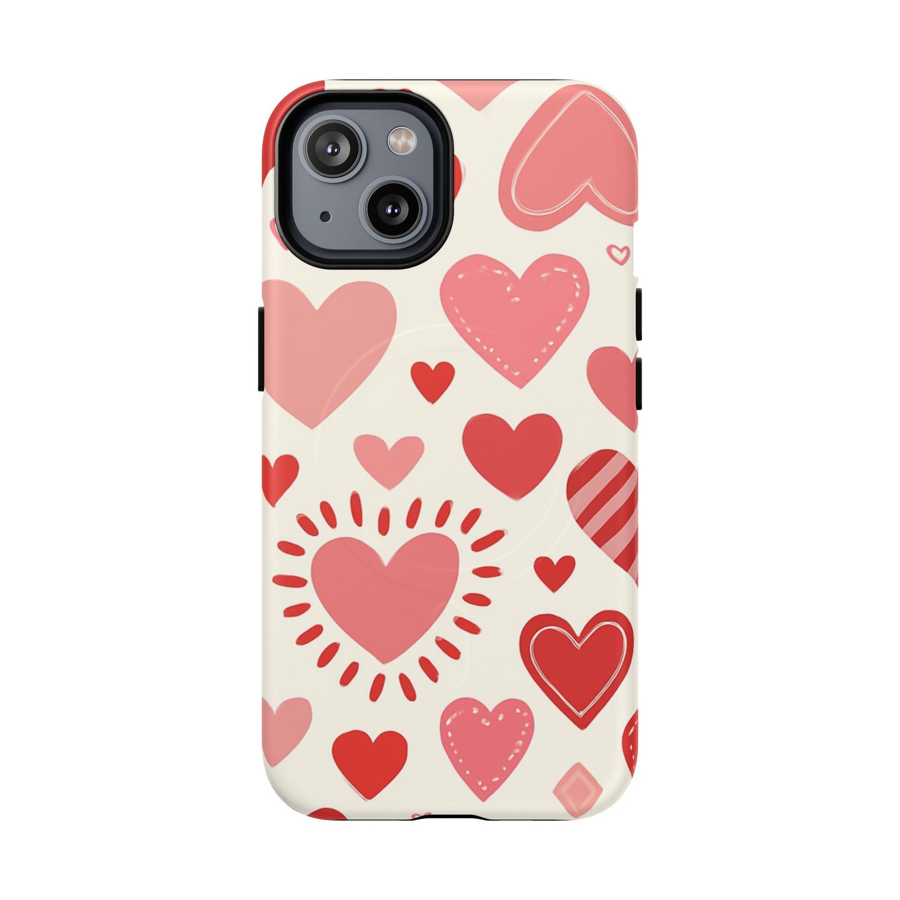 Heart Pattern Tough iPhone Case — Cute Red & Pink Hearts Protective Cover (MagSafe compatible)  Shamo's iPhone 14 / Matte