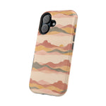 Sunset Trails – Desert Landscape MagSafe Phone Case, glossy vertical dual-camera model, angled rear view