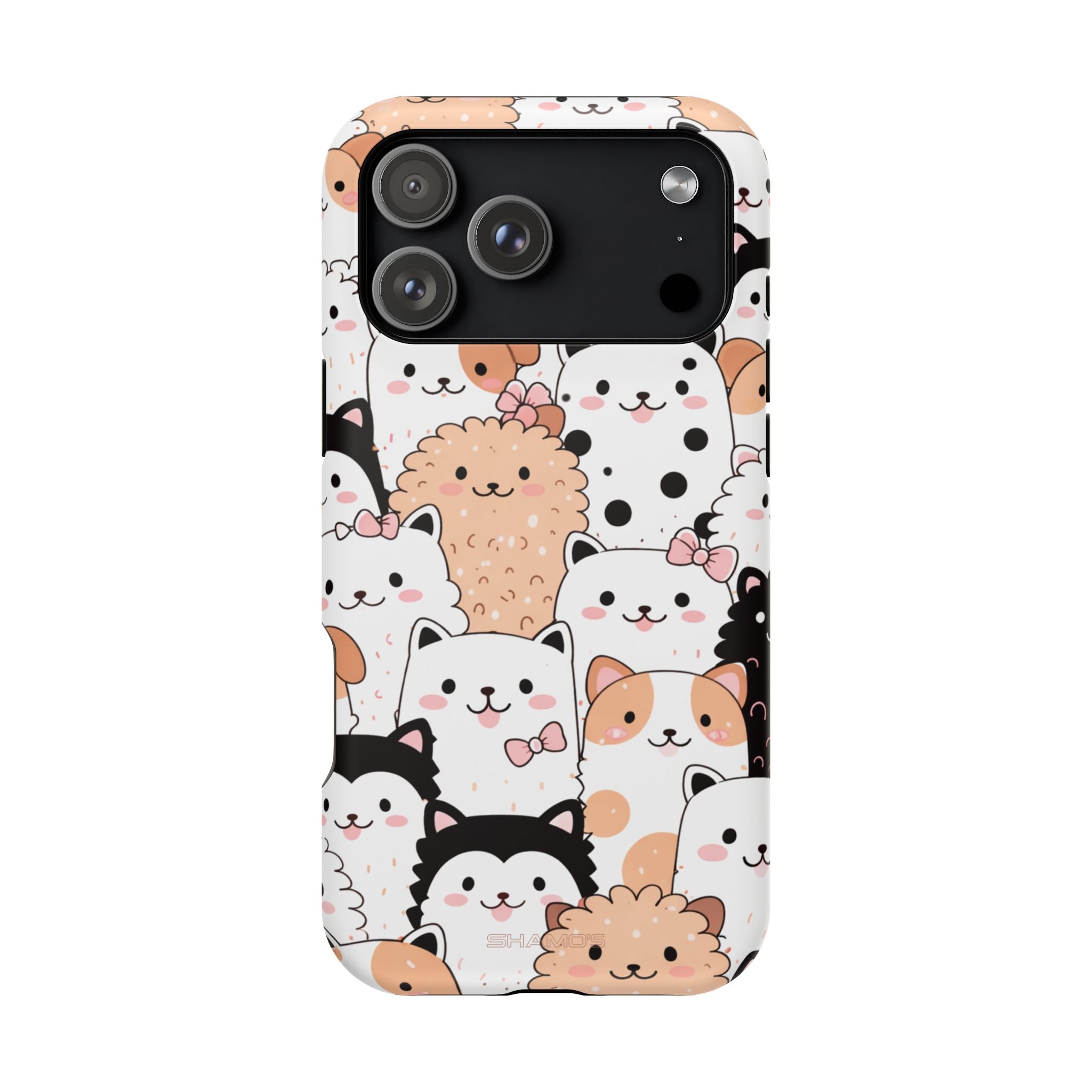 Cute Cartoon Cats & Puppies Phone Case with MagSafe Compatibility