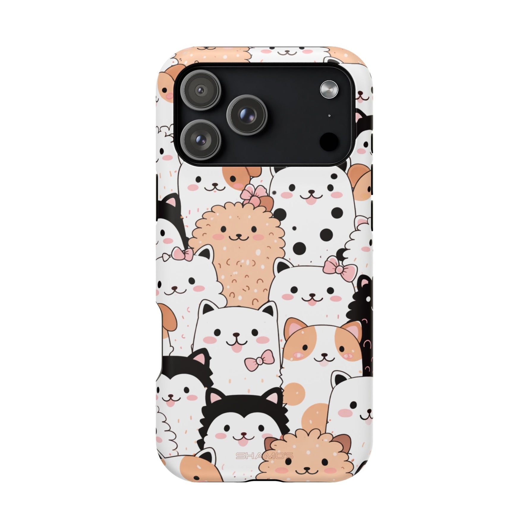 Cute Cartoon Cats & Puppies Phone Case with MagSafe Compatibility