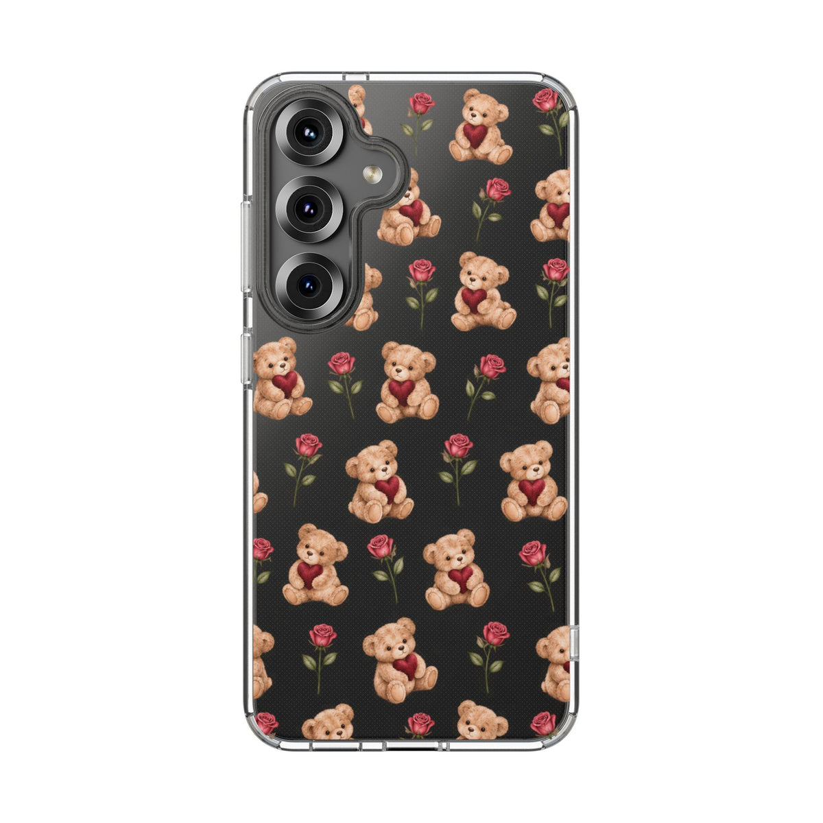 Romantic Teddy Bear Impact-Resistant Phone Case with Heart Design