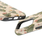 Cactus Bloom – Sage Green Floral Cactus MagSafe Phone Case, glossy square triple-camera Pro model, port openings and edge details