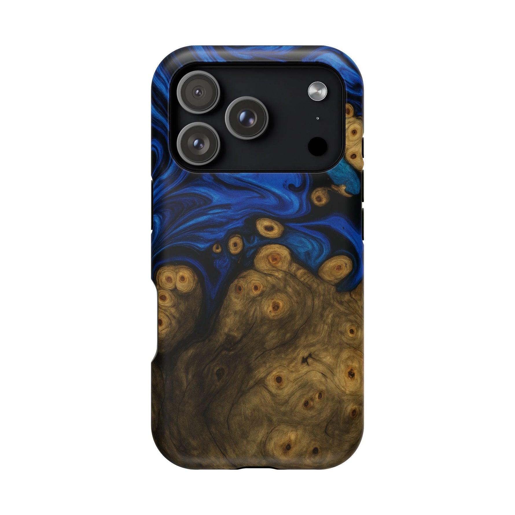 Blue Swirl & Burl Wood Impact iPhone Case | MagSafe compatible  Shamo's iPhone 17 Pro / Matte