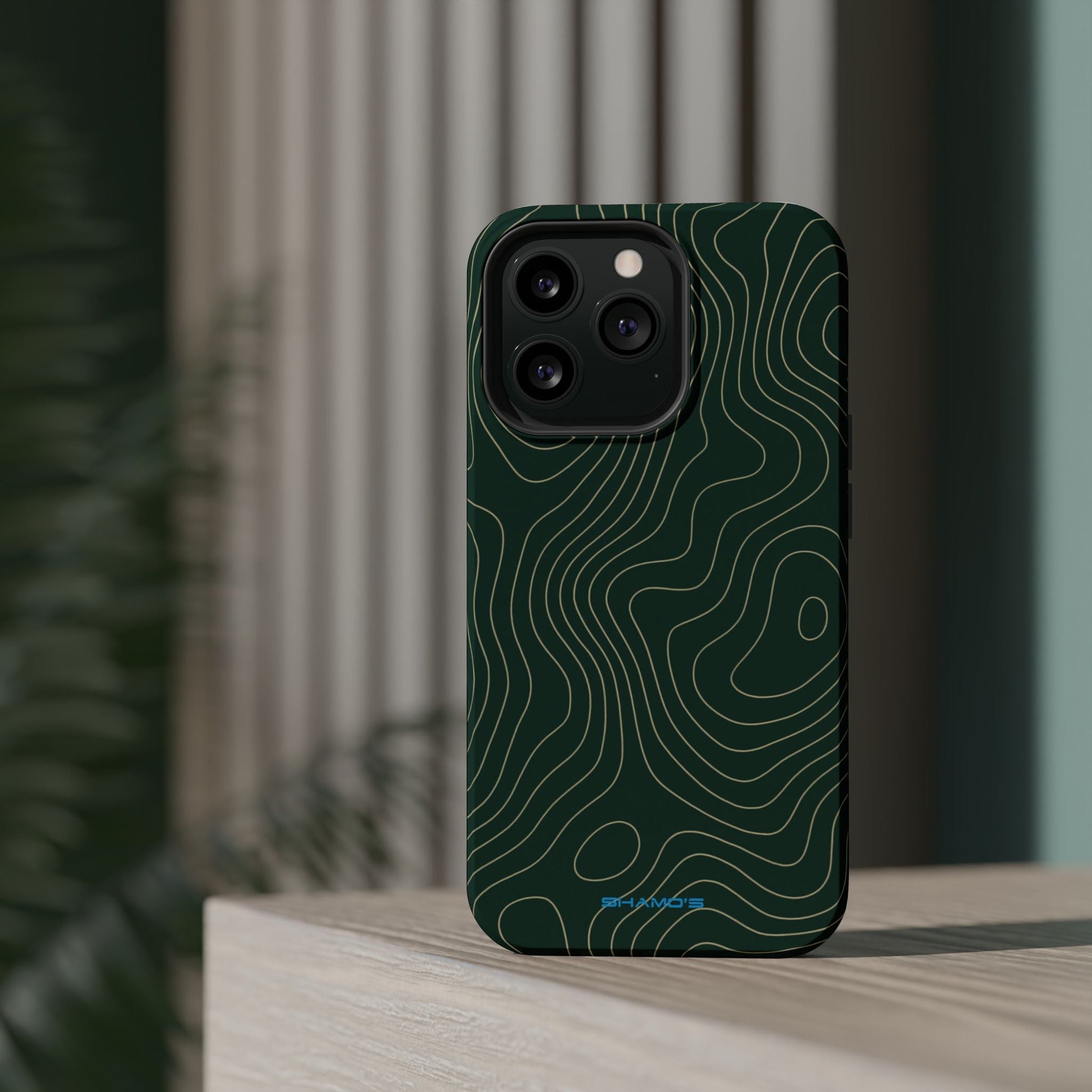 Topographic Green Magnetic Impact-Resistant iPhone Case | MagSafe compatible  Shamo's