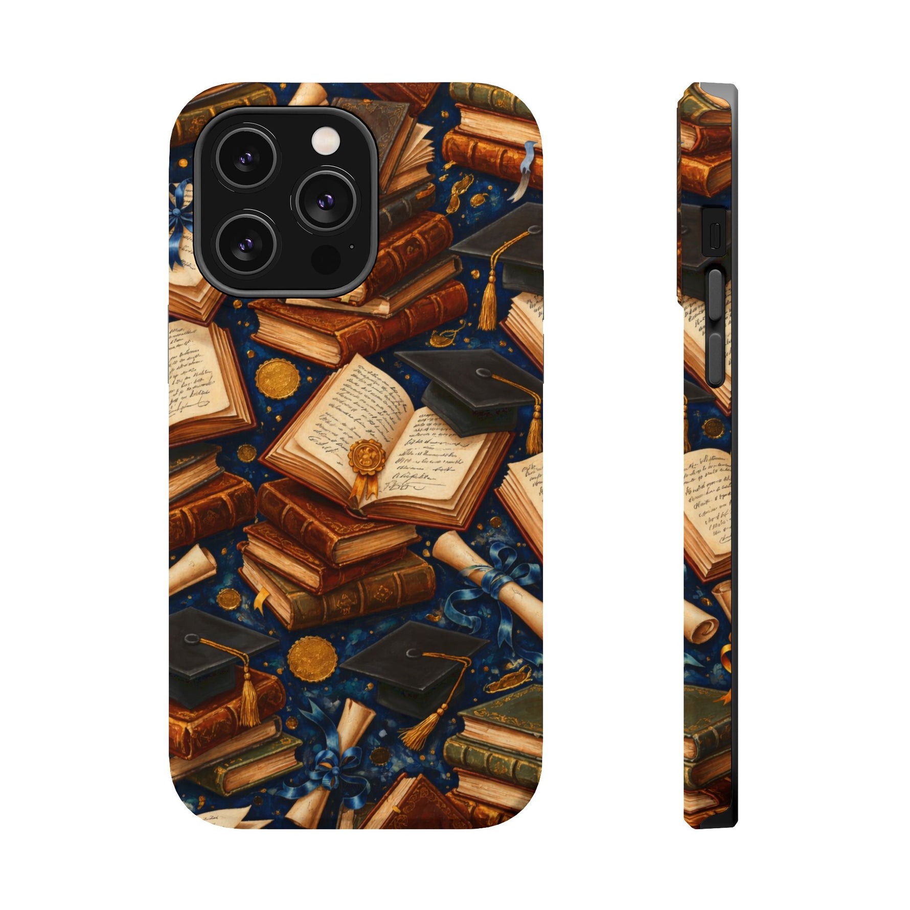 Vintage Books & Graduation Caps MagSafe Phone Case, Impact-Resistant Graduation Gift - iPhone 14 Pro Max / Matte - Shamo's