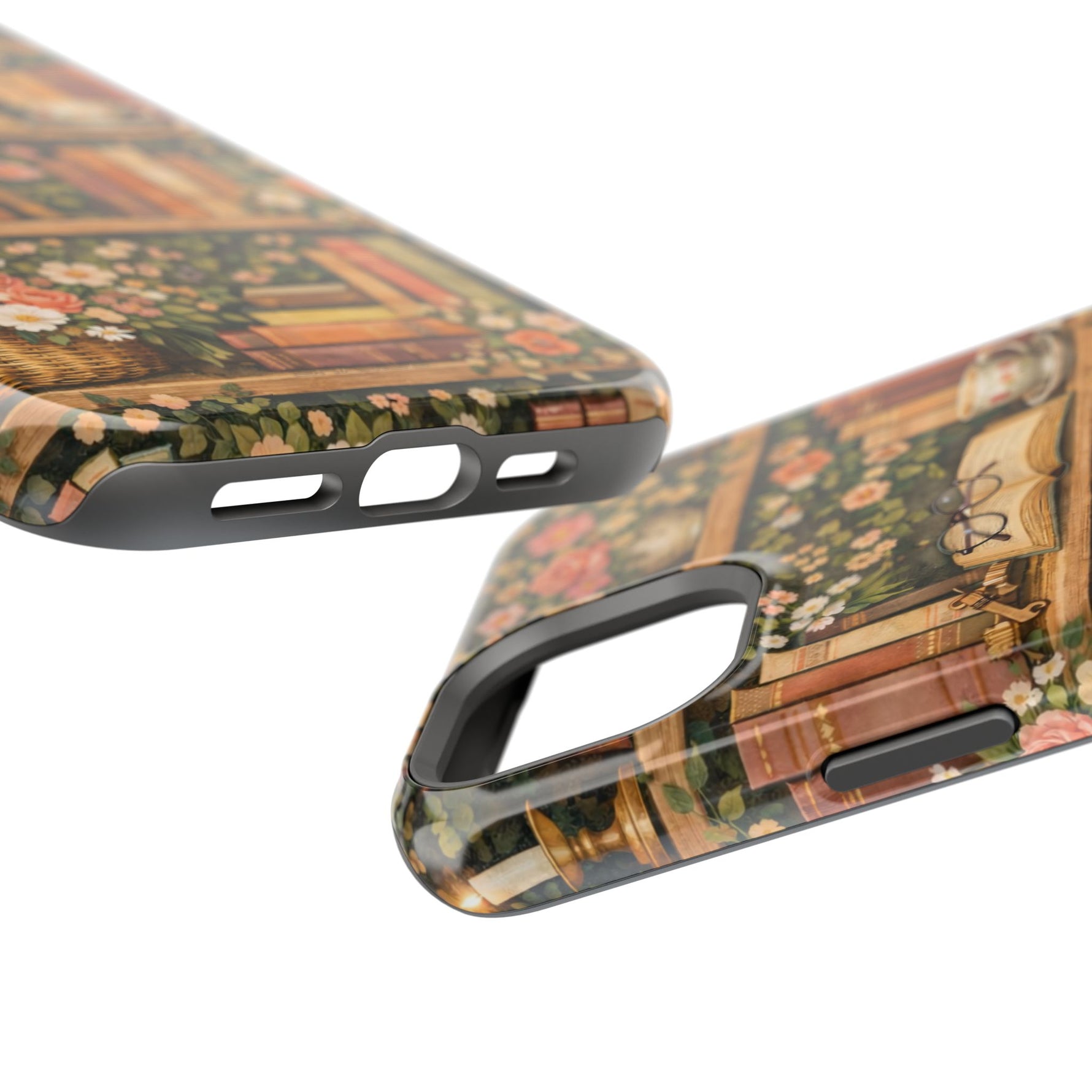 Floral Bookshelf iPhone Case — MagSafe Magnetic, Impact-Resistant