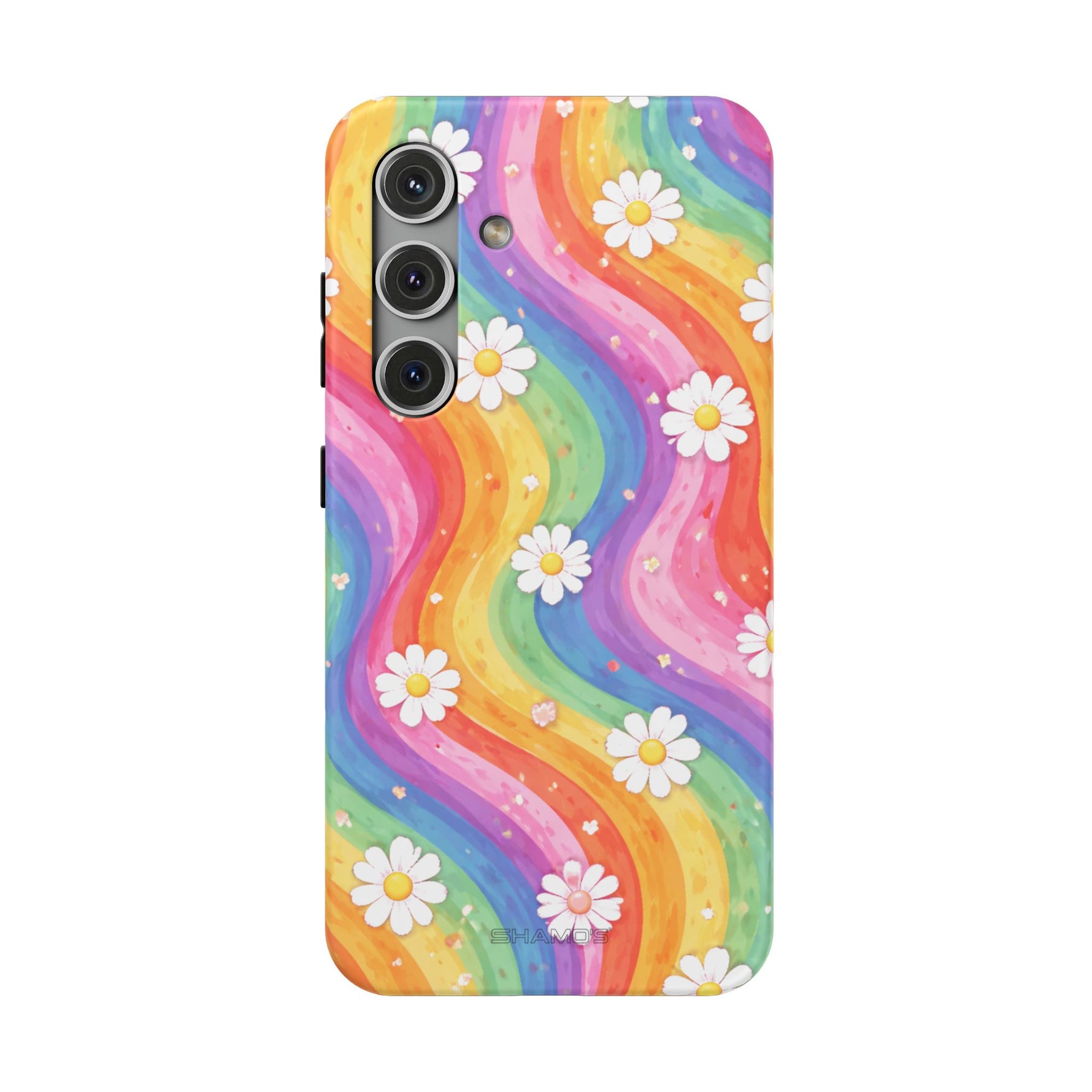 Funda de teléfono resistente a impactos con efecto cascada de colores Rainbow Daisy