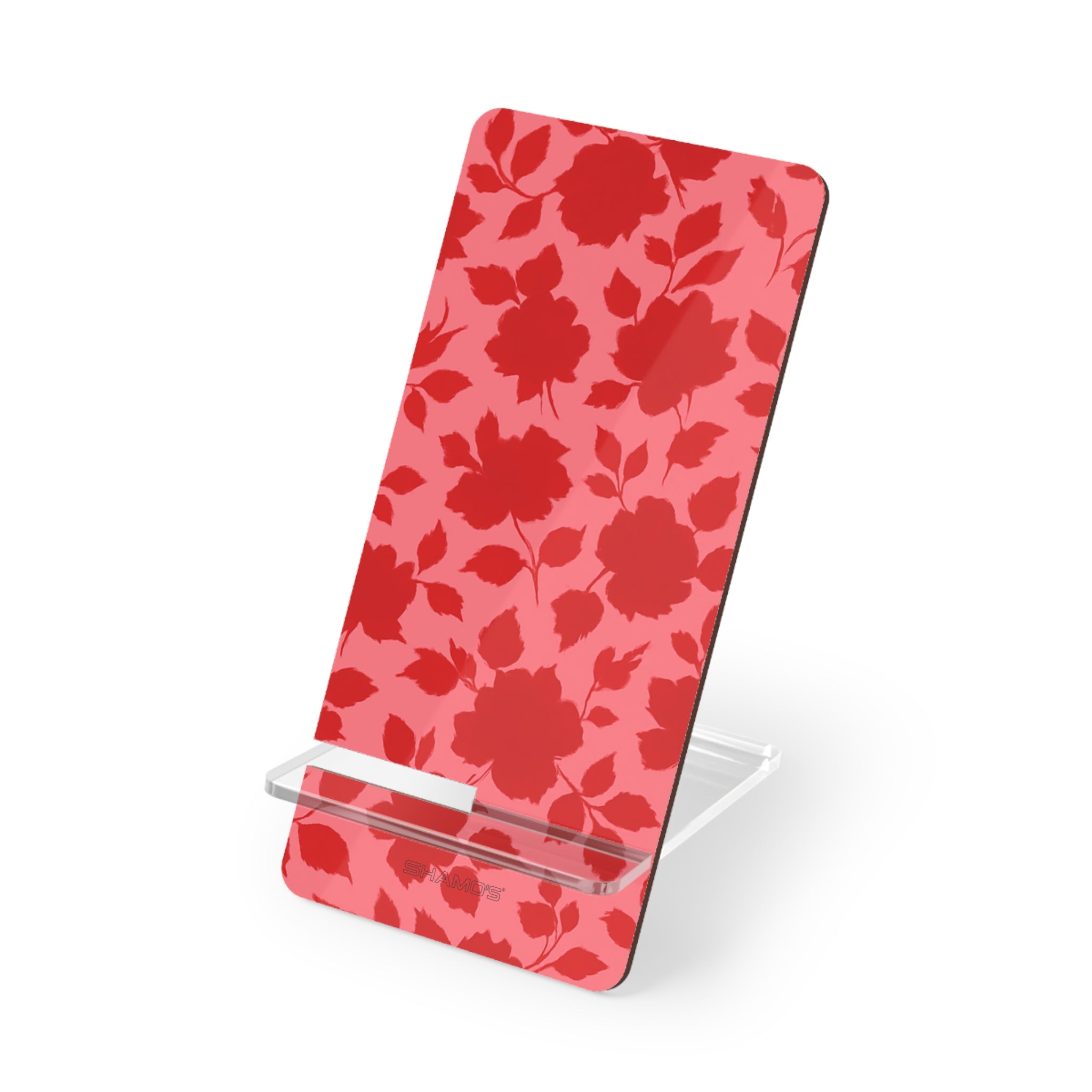 Floral Phone Stand — Red Rose Pattern Mobile Display Stand for Smartphones