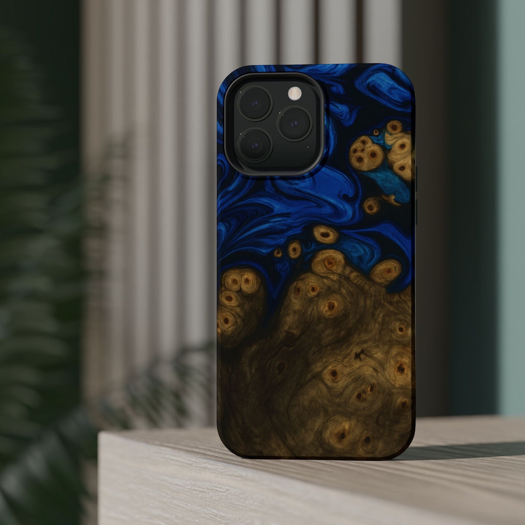 Blue Swirl & Burl Wood Impact iPhone Case | MagSafe compatible  Shamo's