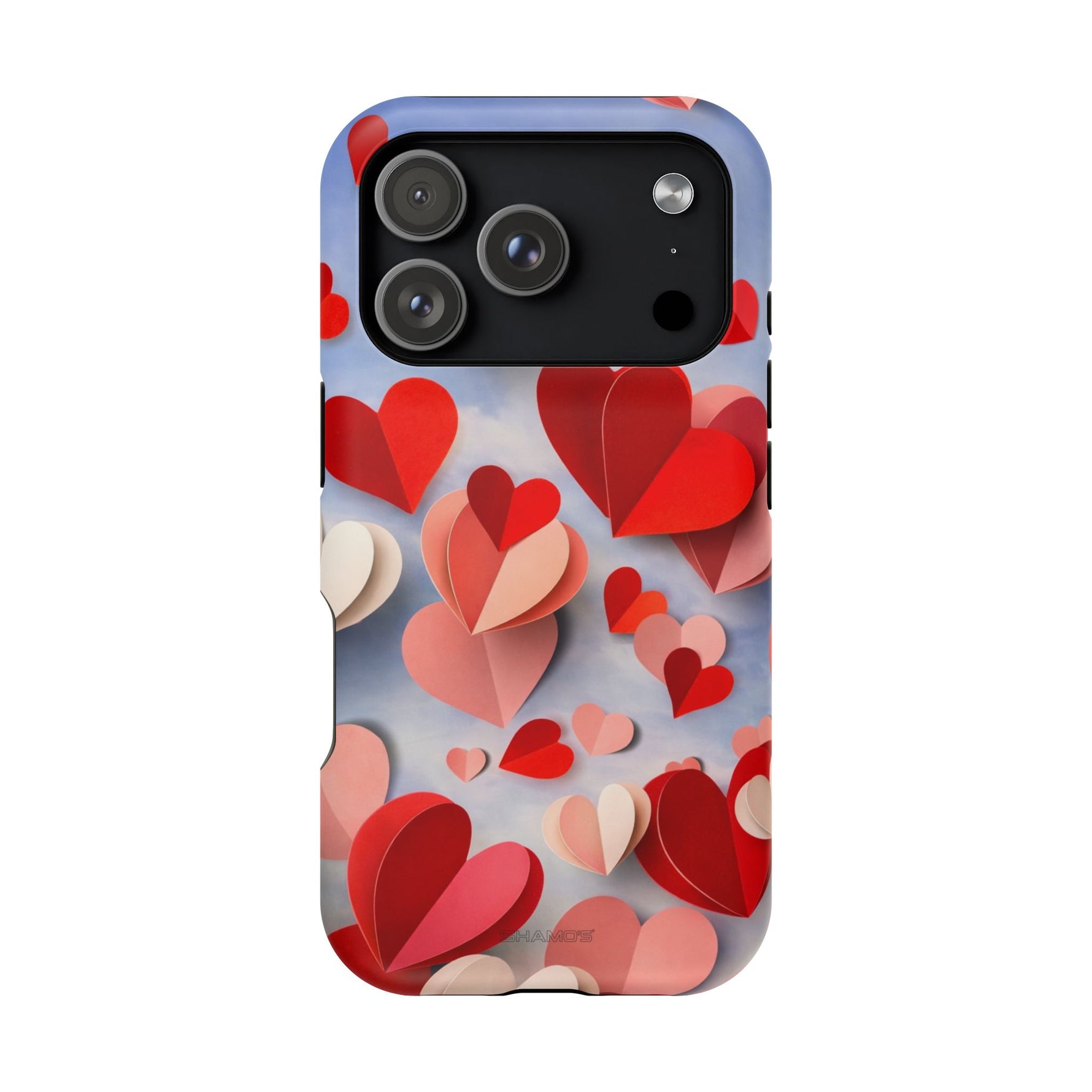 3D Paper Hearts Valentine Love iPhone Case with MagSafe Compatibility, Personalizable - iPhone 17 Pro / Matte - Shamo's
