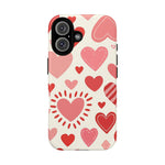 Heart Pattern Tough iPhone Case — Cute Red & Pink Hearts Protective Cover (MagSafe compatible)  Shamo's iPhone 16 / Matte