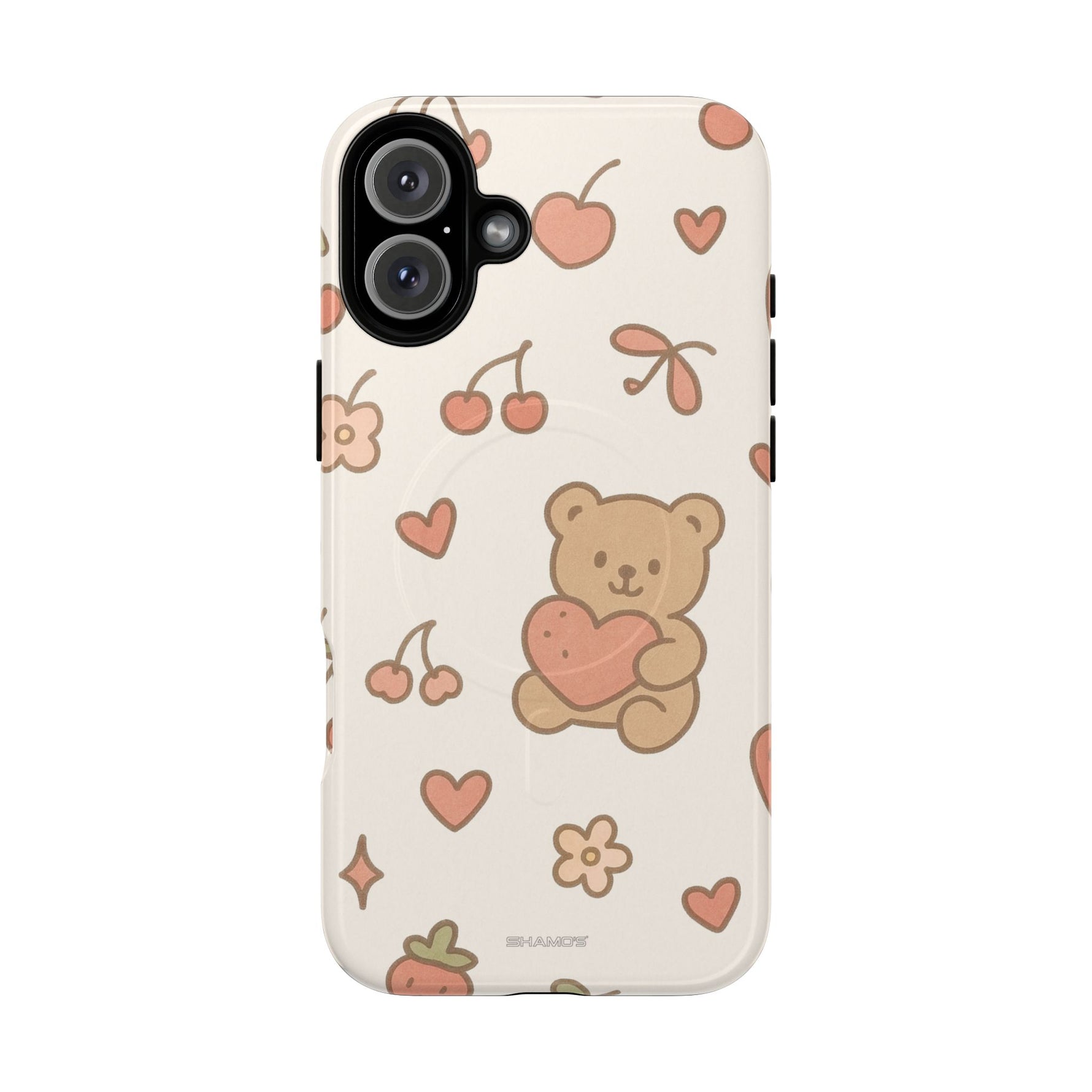 Teddy Berry Cozy Strawberry Pattern iPhone Case with MagSafe