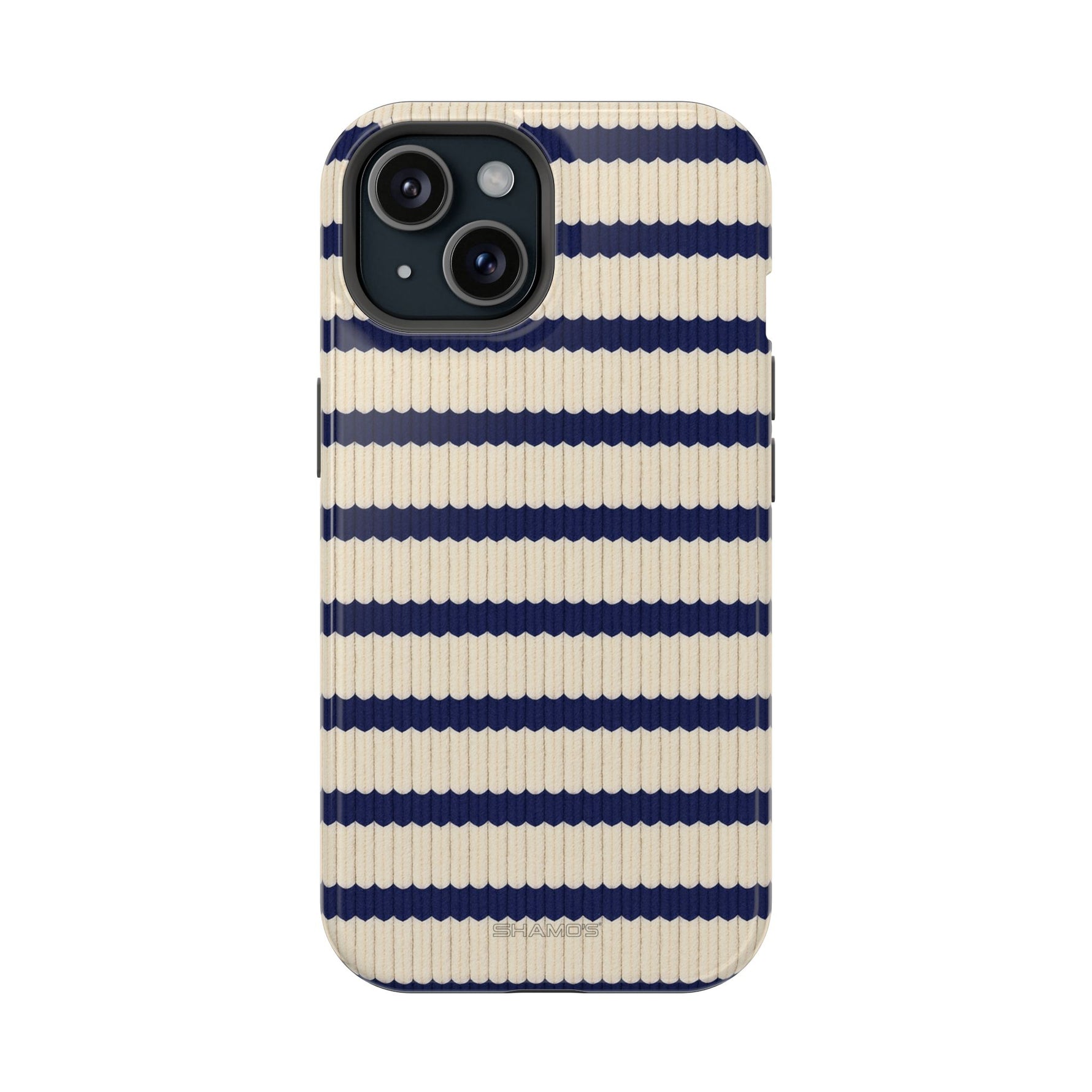 Navy & Cream Ribbed Holiday Sweater Design iPhone Case with MagSafe compatibility