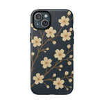 Navy Cherry Blossom Floral iPhone Case - Compatible with MagSafe - Shamo's