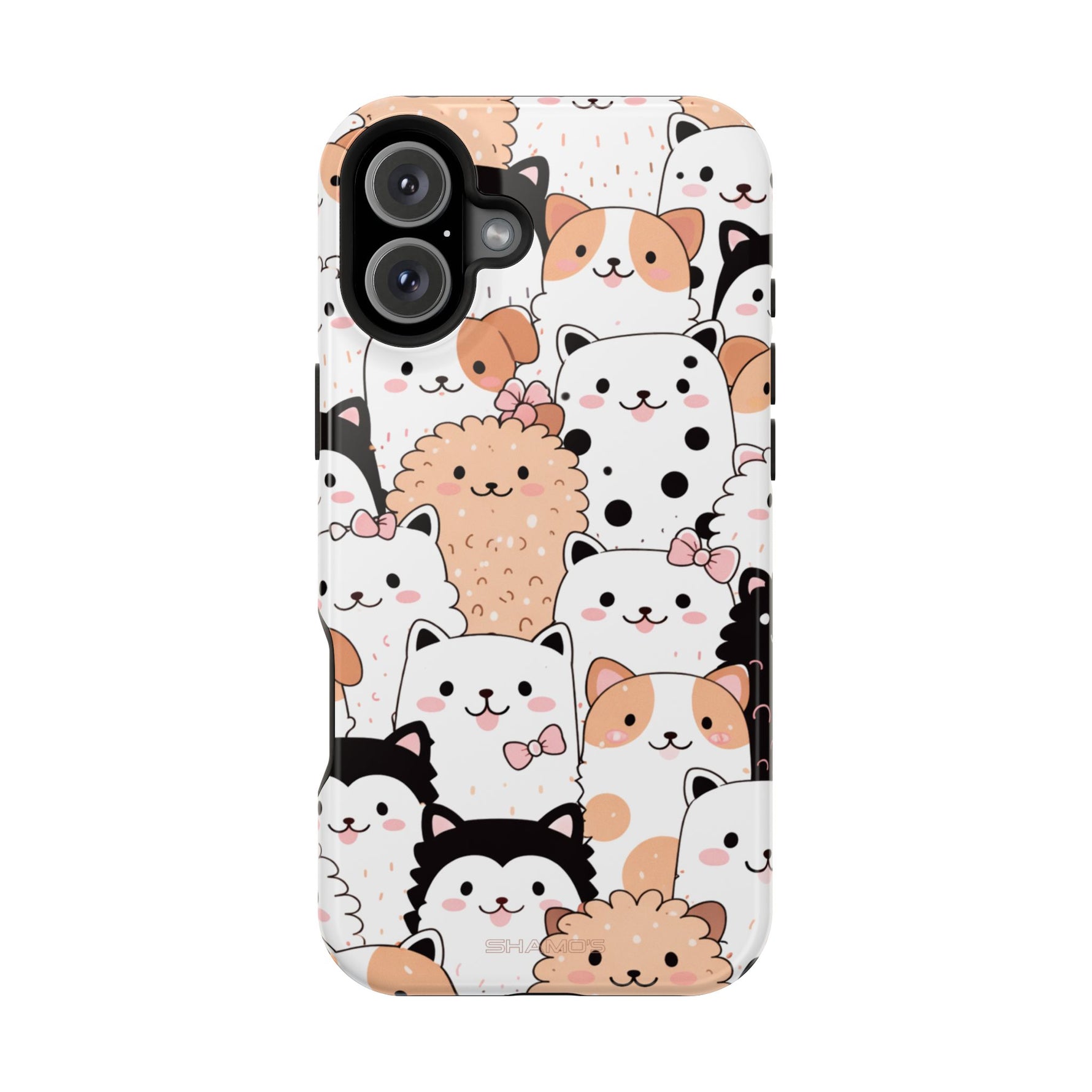 Cute Cartoon Cats & Puppies Phone Case with MagSafe Compatibility