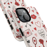 Romantic Love Doodle Tough iPhone Case ("LOVE", hearts, roses) (MagSafe compatible)  Shamo's