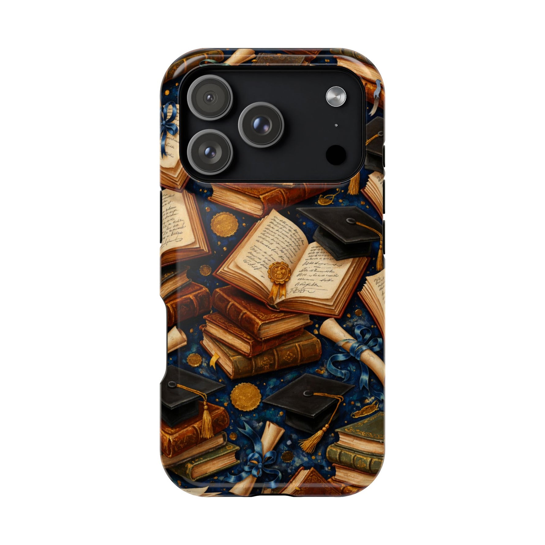Vintage Books & Graduation Caps MagSafe Phone Case, Impact-Resistant Graduation Gift - iPhone 17 Pro / Glossy - Shamo's