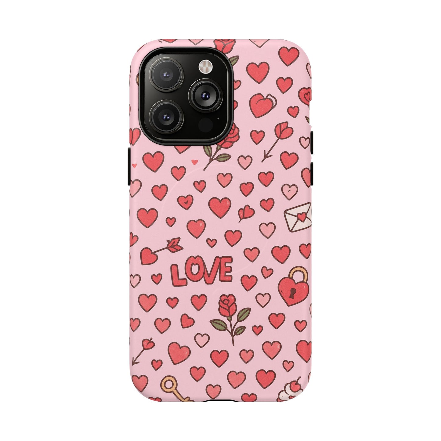 Pink Love Hearts Pattern Tough iPhone Case (MagSafe compatible)