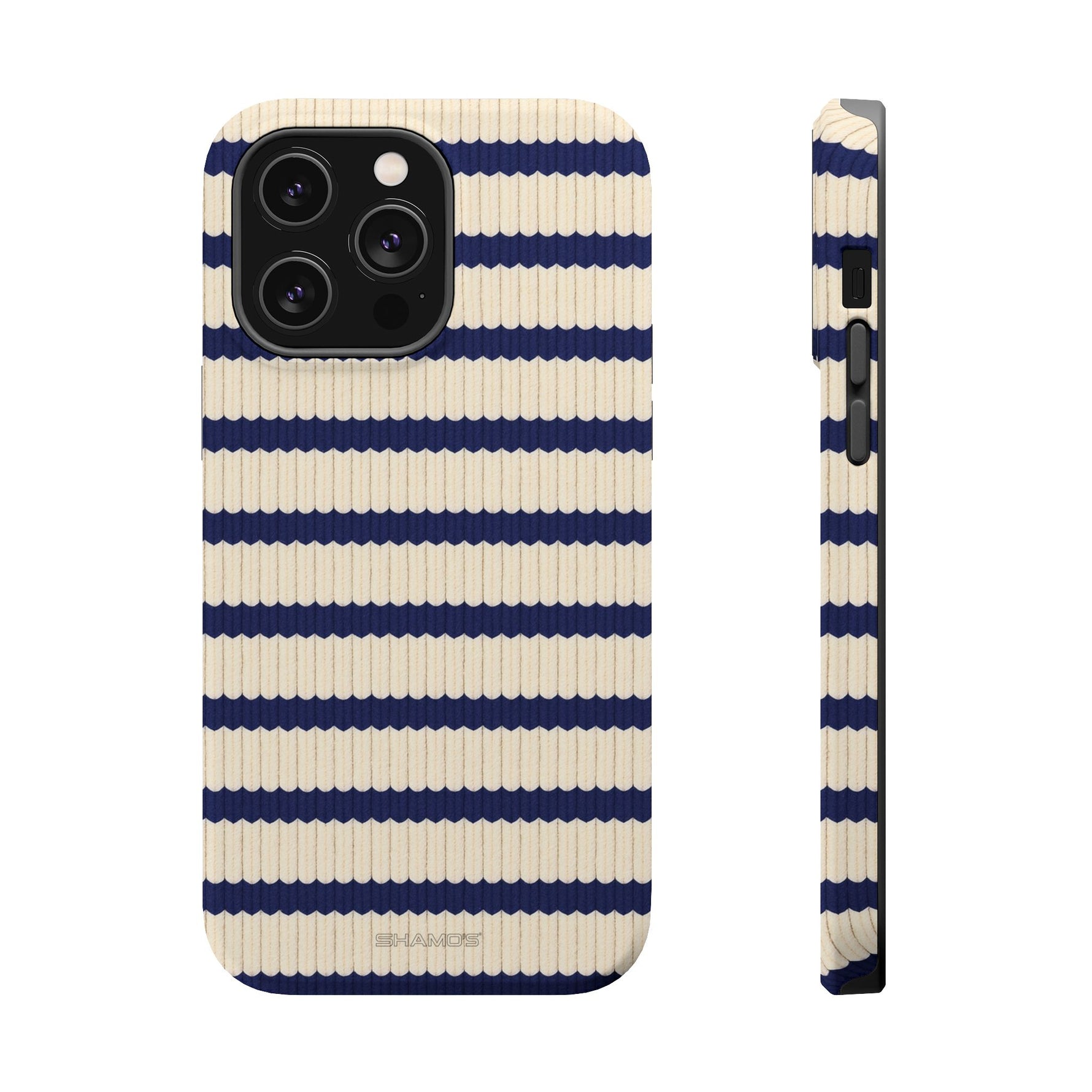 Navy & Cream Ribbed Holiday Sweater Design iPhone Case with MagSafe compatibility