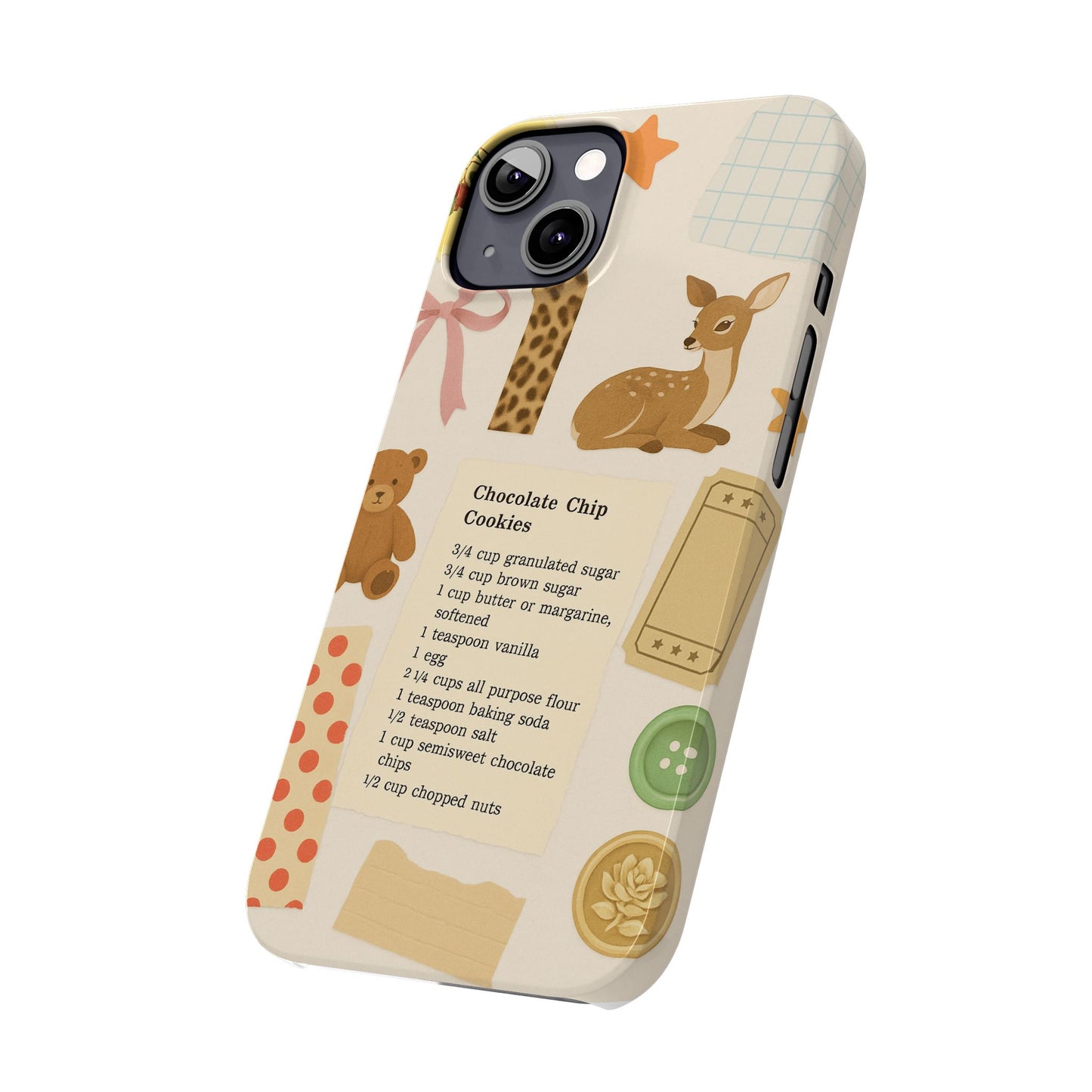 Slim iPhone Case — Cozy Baking & Teddy Pattern (Recipe, Deer, Buttons)