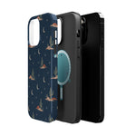 Desert Moon MagSafe Phone Case, glossy square triple-camera Pro model, exploded shell and liner with magnetic ring