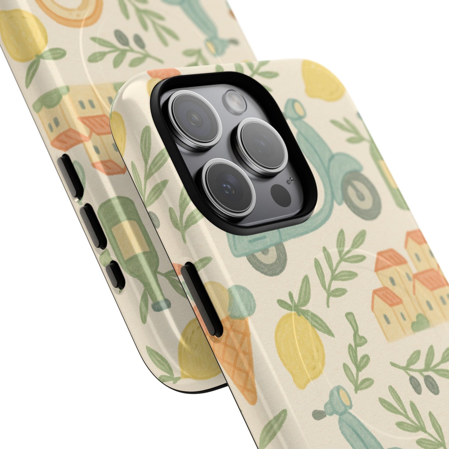 Italian Summer Drawing  iPhone Case — Lemon & Vespa Pattern Tough MagSafe Case