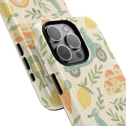 Italian Summer Drawing  iPhone Case — Lemon & Vespa Pattern Tough MagSafe Case