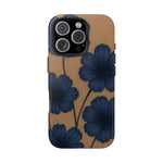 Navy Floral Tough iPhone Case — Durable Protective Case with Blue Flowers on Kraft Background  Shamo's iPhone 16 Pro